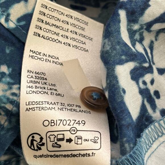 Pilcro Batik Cropped Ruffle Blue & White Loose Fit Batwing Blouse Top Size Small - Picture 5 of 11